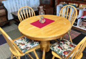 Round Wood Table with Four Chairs