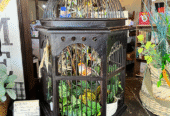 Beautiful Birdcage with Decorative Foliage and Birds