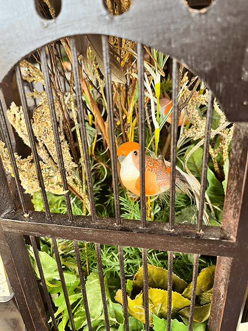 Beautiful Birdcage with Decorative Foliage and Birds