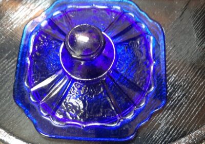 Vintage Anchor Hocking Cobalt Blue Cracker Jar-Mayfair Open Rose Design