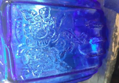 Vintage Anchor Hocking Cobalt Blue Cracker Jar-Mayfair Open Rose Design