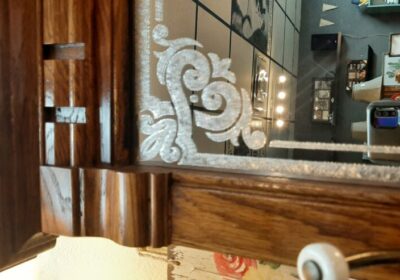 Vintage Marble Top Etched Mirror Wood Hall Tree